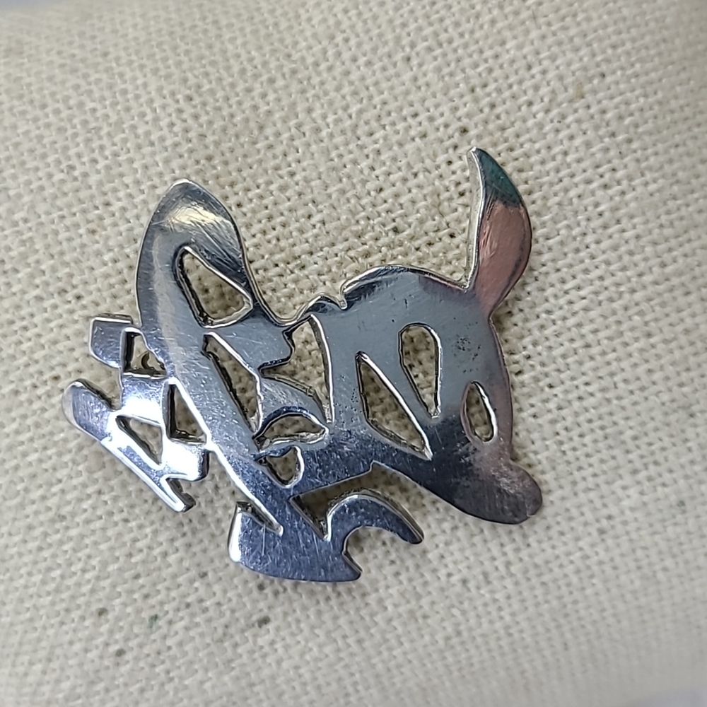 Pin Brooch Sterling Silver Love Symbol Chinese Art Handmade Jewelry Eclectic Fun